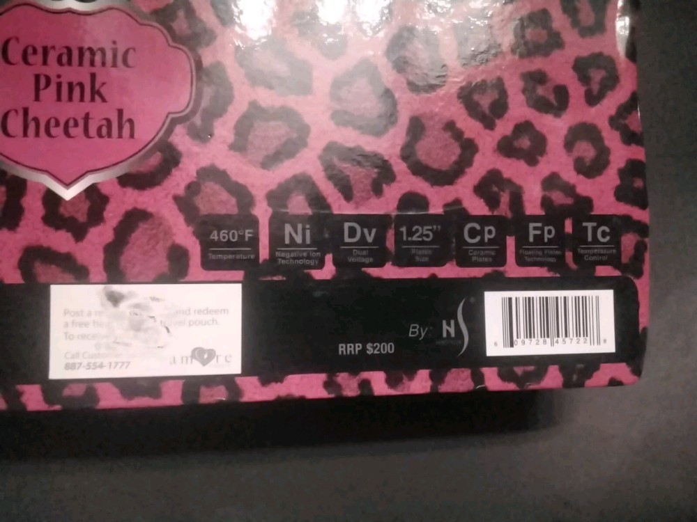 Classic Ceramic Cheetah Pink Flat Iron NIB HTF