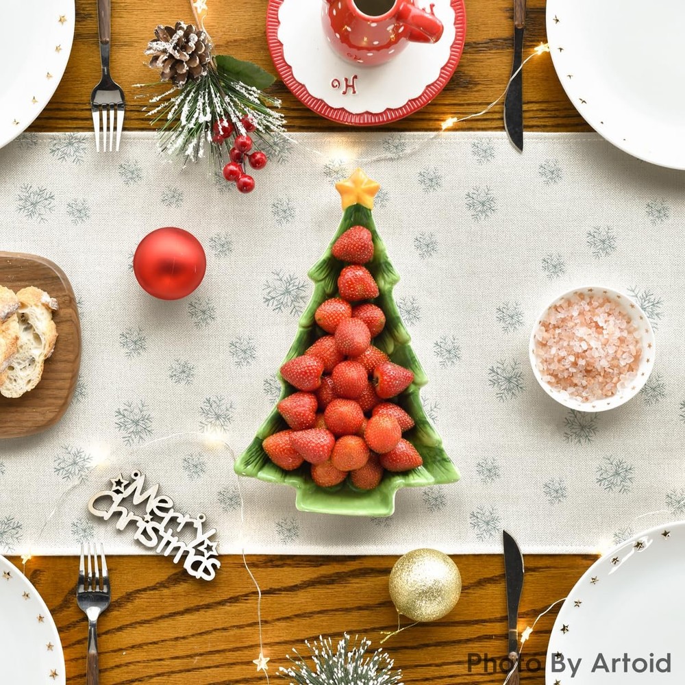 Artoid Mode Beige Pine Tree Snowflake Merry Table Runner, 13" x 72",