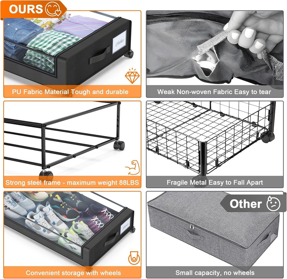 Under Bed Storage W/ Wheels 2 Pack Under Bed Storage Containers W/ Dividers &