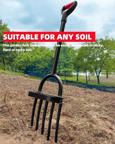 Garden Fork, Pitchforks for Digging Composting Single Handle Curved Teeth