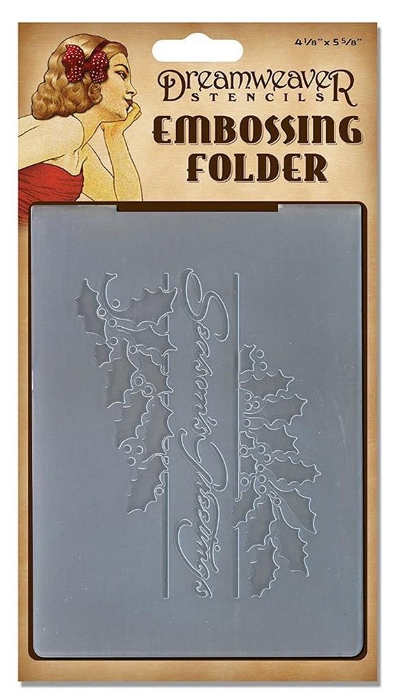 STAMPENDOUS DREAMWEAVER EMBOSSING FOLDER SEASONS GREETINGS