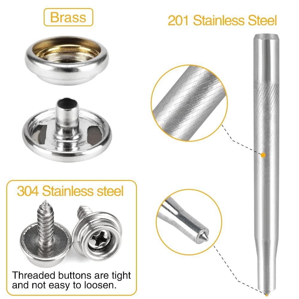 150 PCS Marine Grade Stainless Steel Canvas Snap Kit with Setting Tools