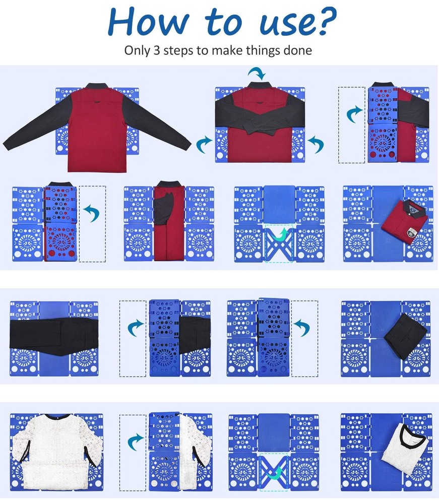 Version 3 Shirt Folding Board Durable Plastic Laundry Organizer Blue
