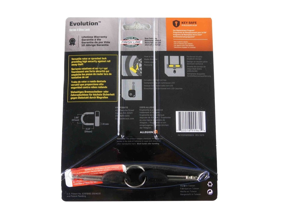 Kryptonite Evolution Series 4 Disc Locks 720018999614 Yellow LED Key Light