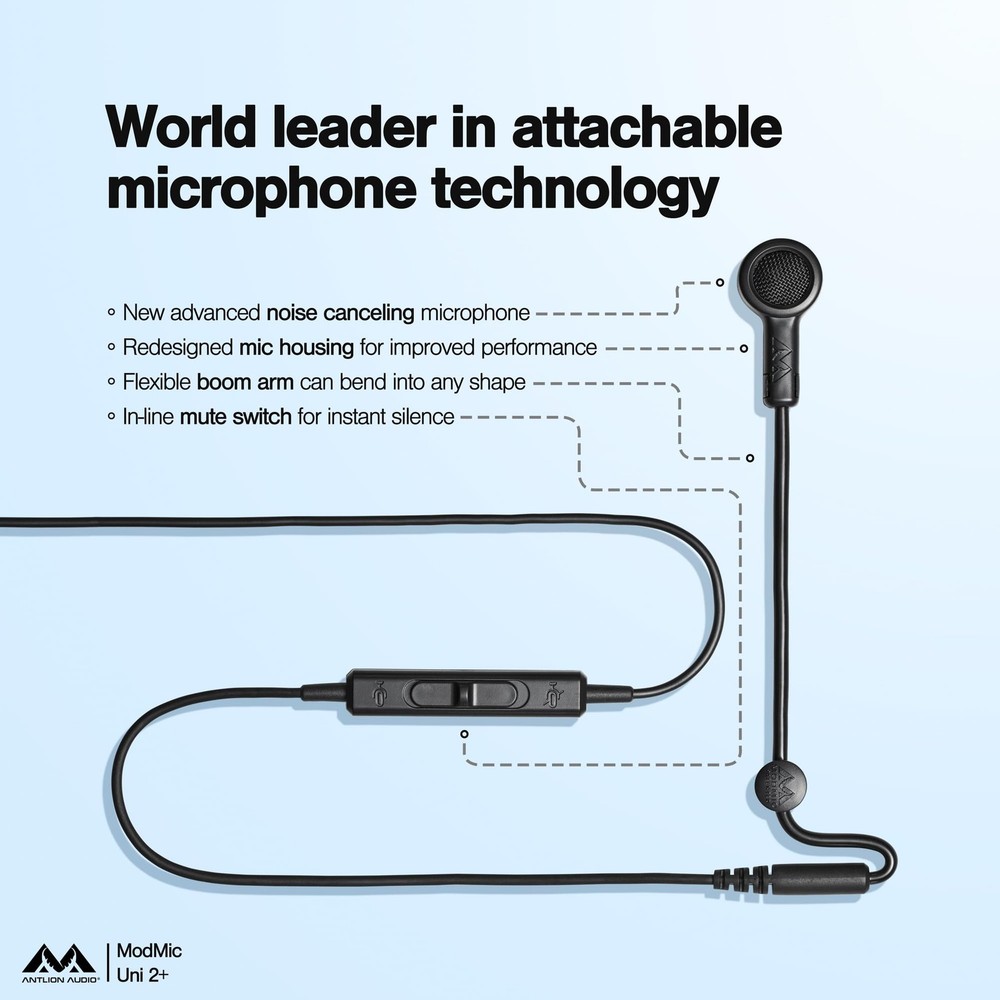 ModMic Uni 2+ Attachable 3.5mm Microphone with Mute Switch for PC, Console, L...