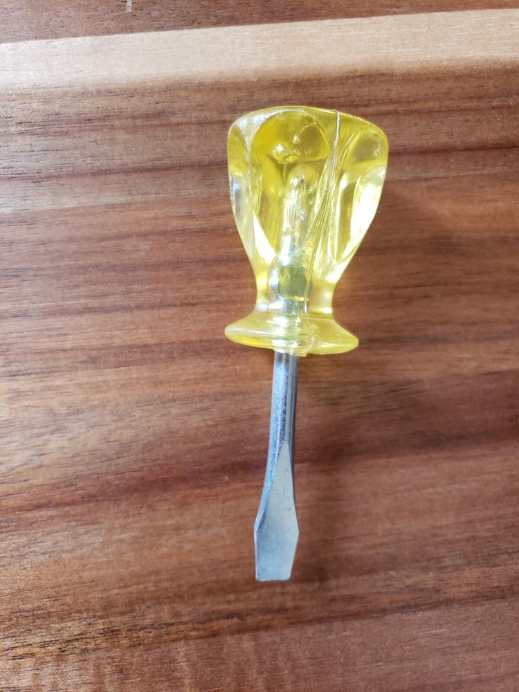 Vintage Stubby Flathead Screwdriver Yellow Acrylic Handle