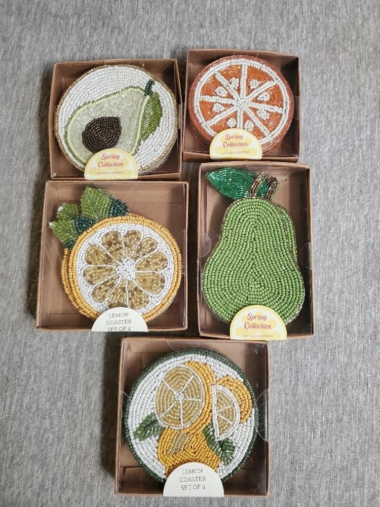 Spring Summer Fruit Orange Pear Lemon Avacado Beaded Coasters