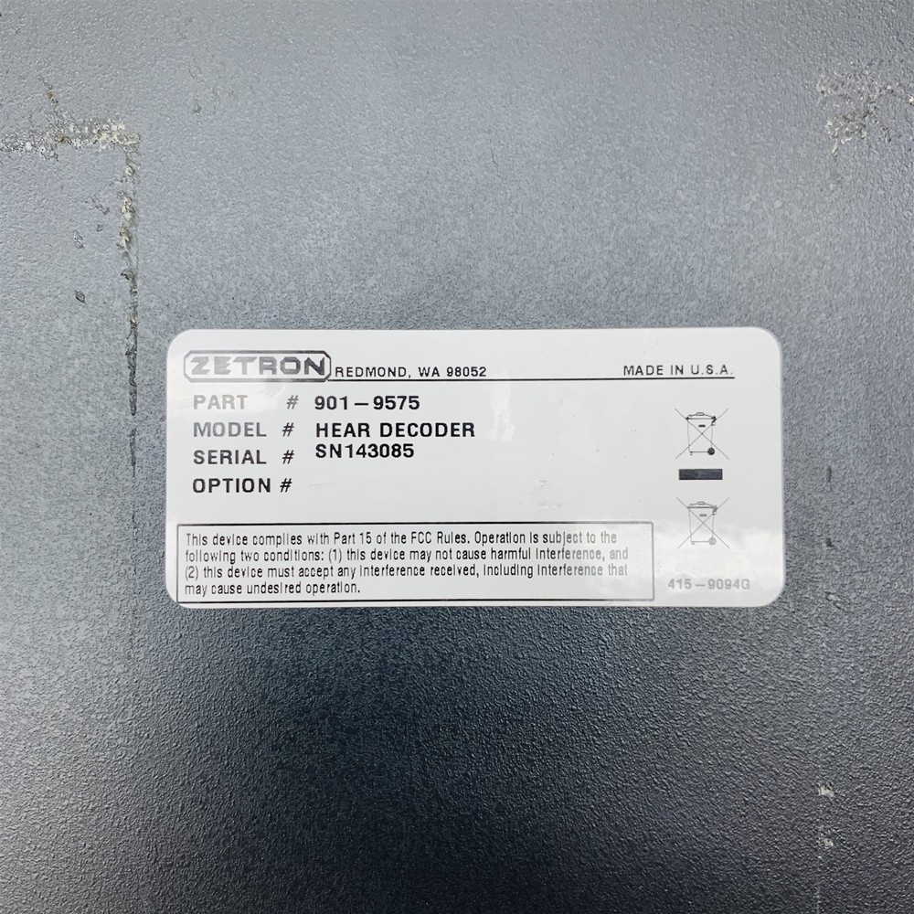 Zetron HEAR Decoder Hospital Emergency Administrative Radio Decoder (901-9575)