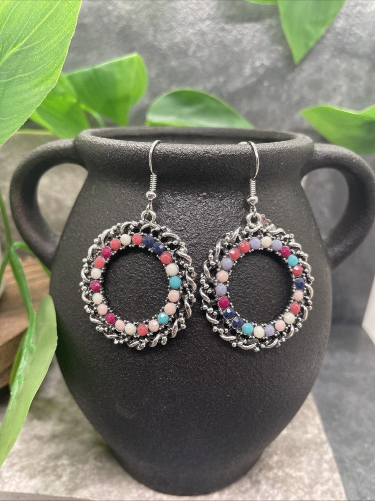 2” Silver-tone Boho Retro Earring Set Drop Dangle New Free Ship B6439