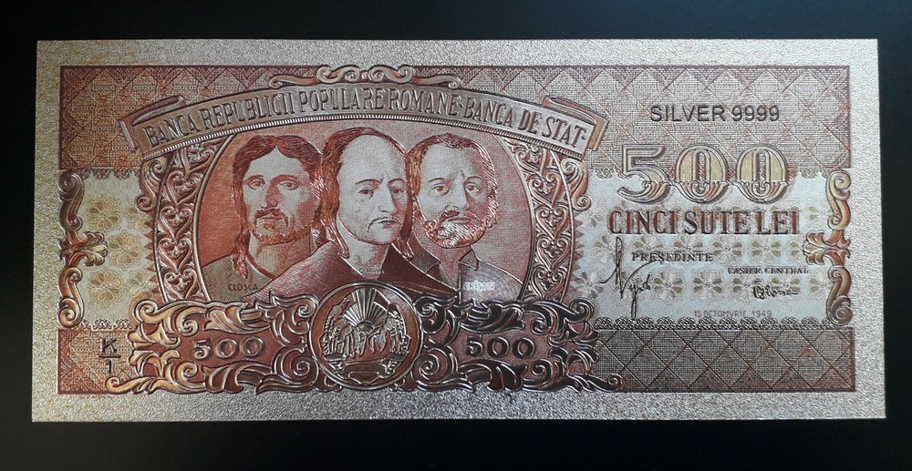 ROMANIA - 500 LEI 1949 - SILVER PLATED POLYMER BANKNOTE