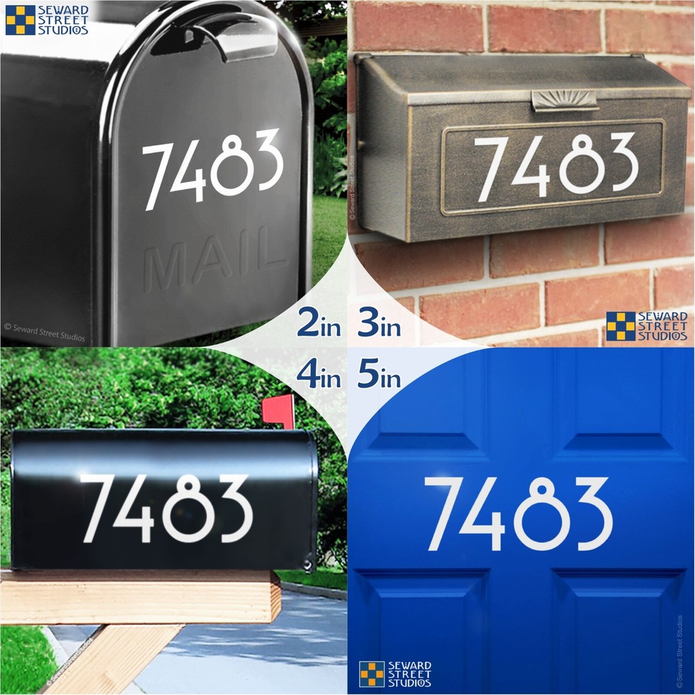 Art Deco Reflective Mailbox Address Decal, Personalized Custom - 1311R-WT-Sizes