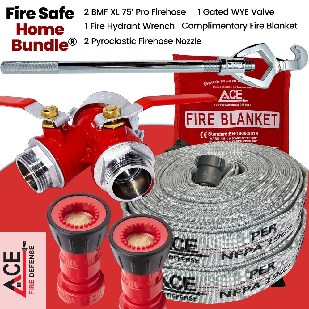 Fire Hose 2-Pack 75’ X 1.5” Fire Safe Home Wildfire Defense Bundle® Valve,nozzle