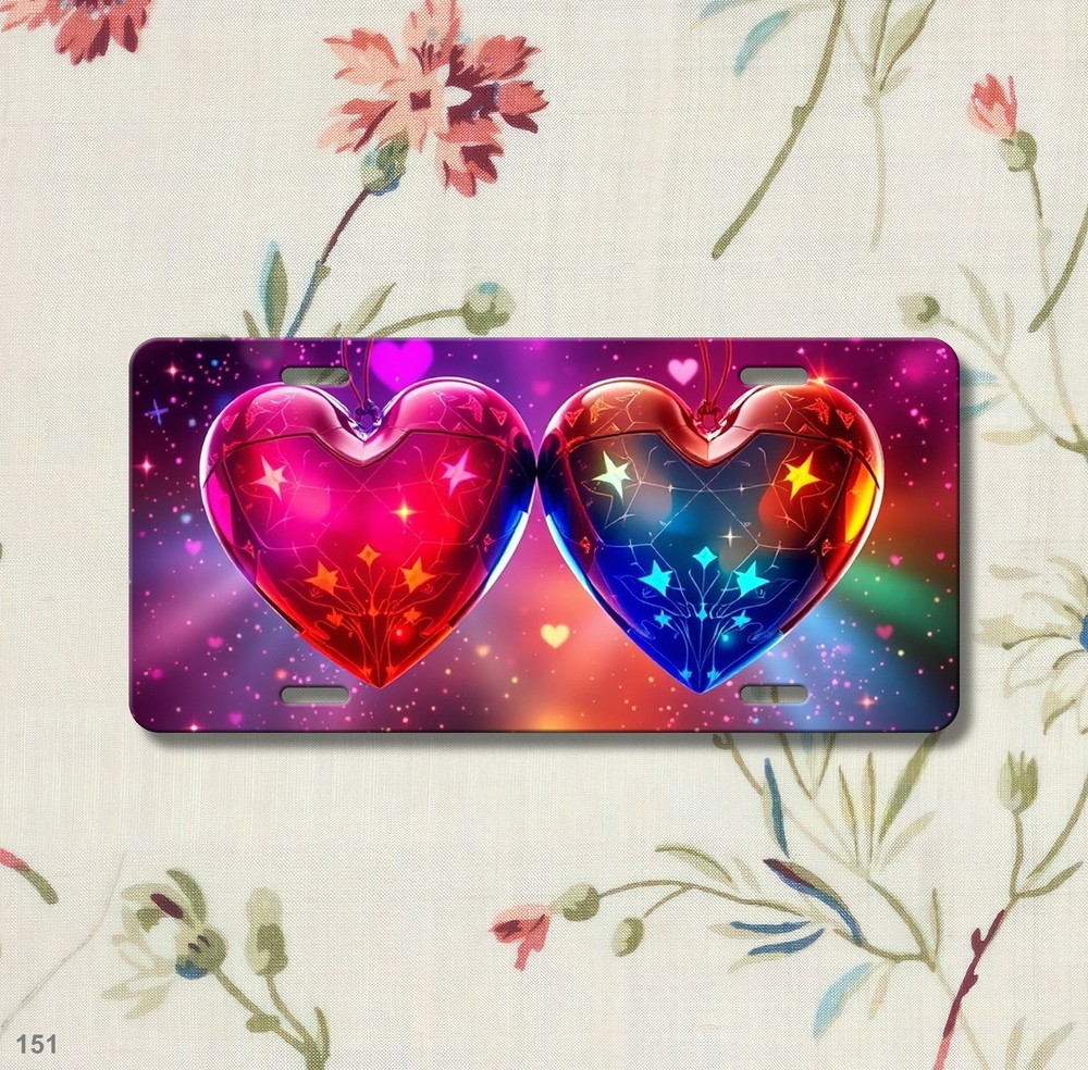 Premium Hearts License Plate Personalized Front Bumper Plate Unique Gift