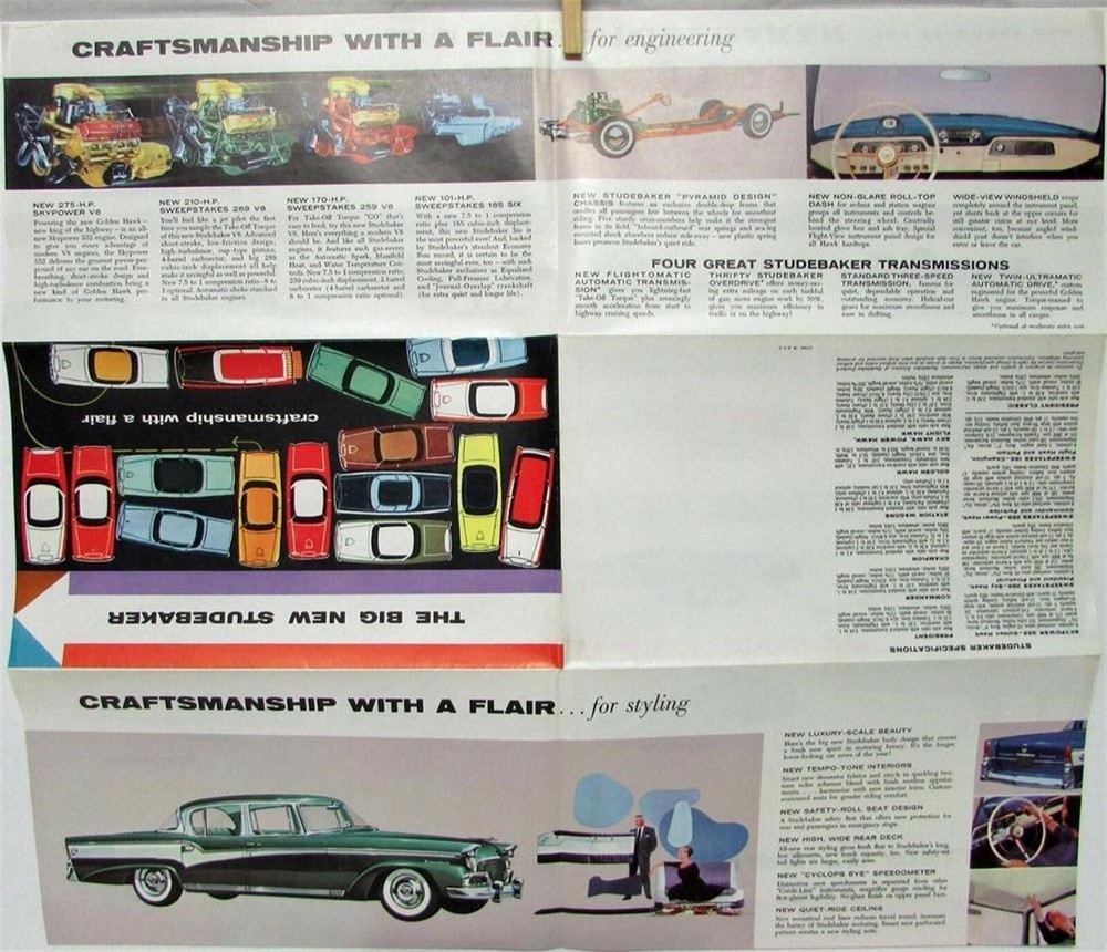 1956 Studebaker Sales Folder Poster Hawk Wagon President Commander Champion