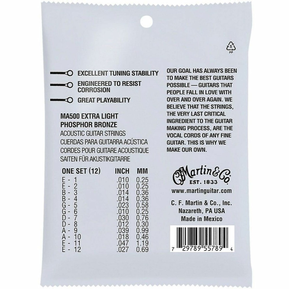 Martin MA500 Acoustic SP Phosphor Bronze 12-String Guitar Strings, Extra Light