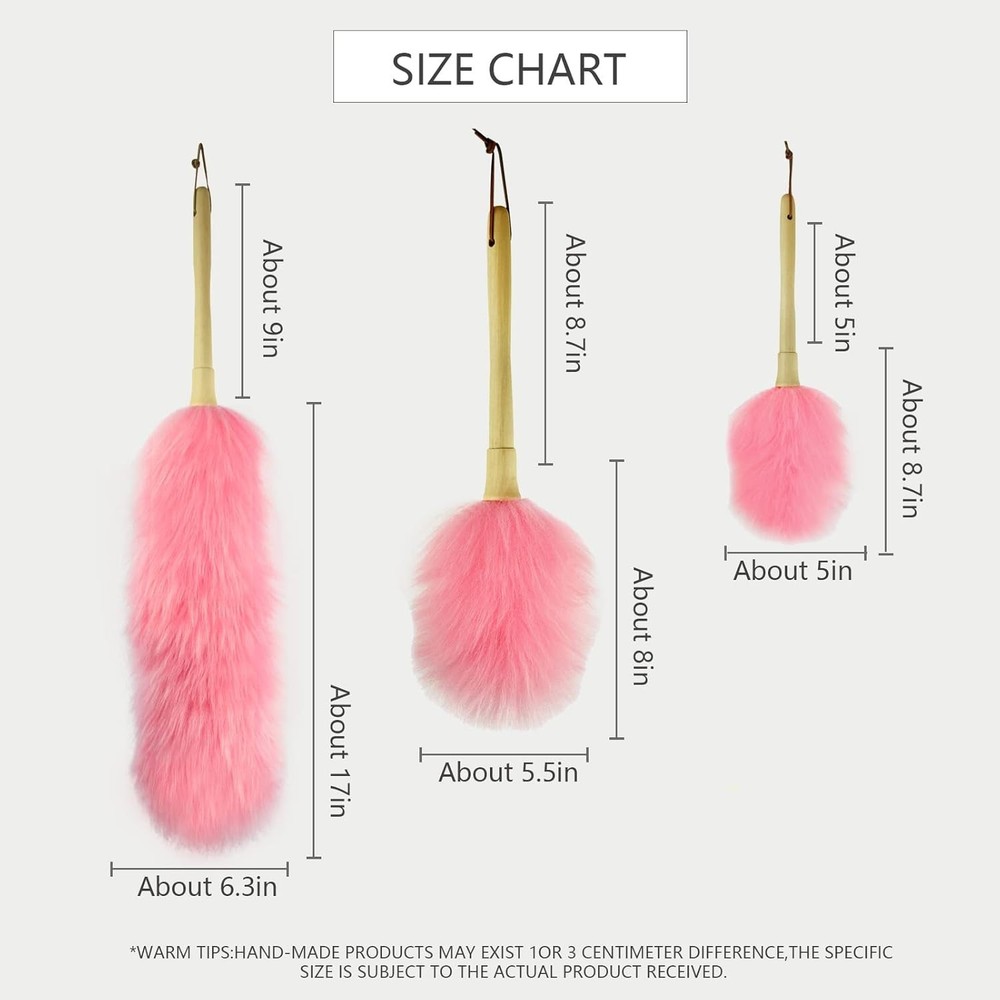 Lambswool Duster 14'' Length Solid Wooden Handle Leather Hang Strap Cleaning