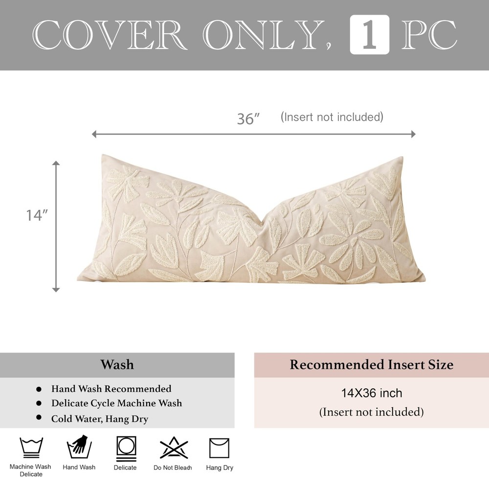 BlissBlush 14x36 Lumbar Pillow Cover for Bed, Rectangular Decorative Long Thr...