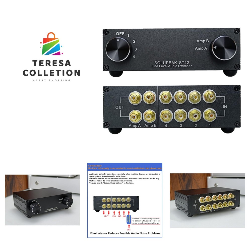 4-Way RCA Audio Switch Source Signal Input switcher selector Splitter Box 4 i...