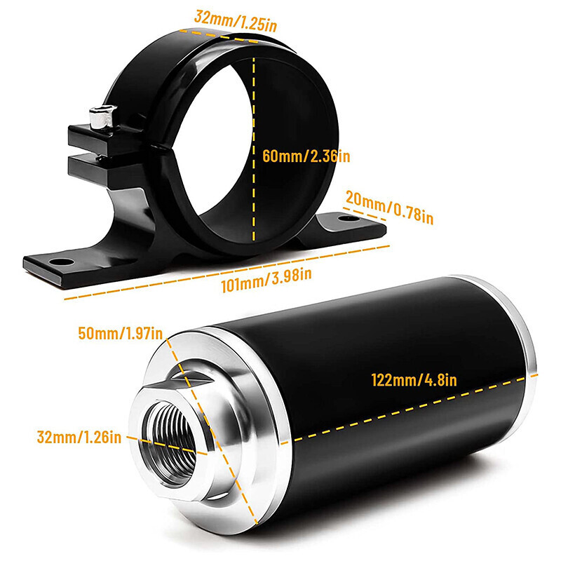 High Flow 100 Micron Inline Fuel Filter Cleanable AN6 AN8 AN10 Adapter Fitting