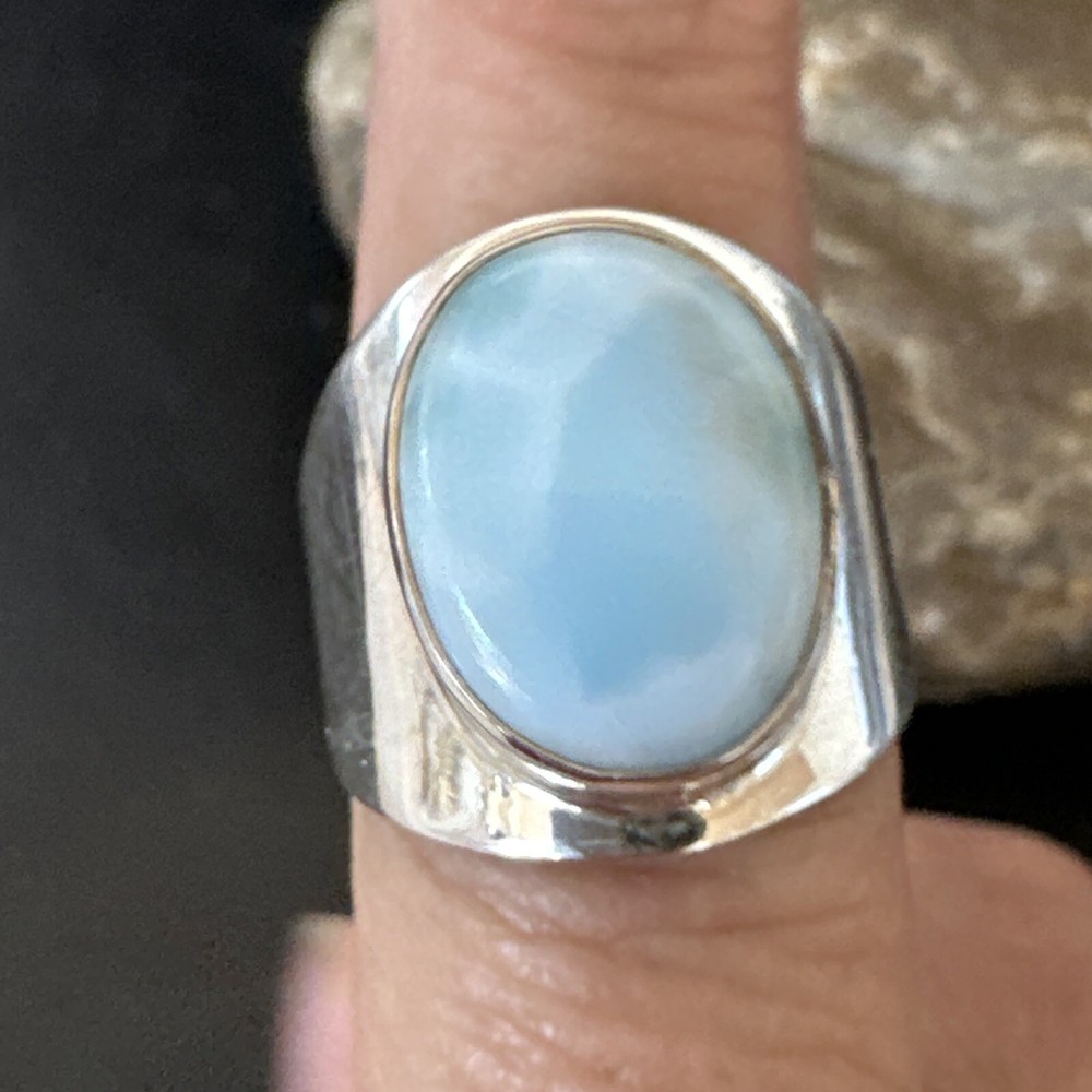Gorgeous Blue Larimar Navajo Sterling Silver Ring Size 9 16601