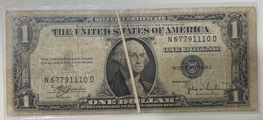 1935 C $1 US Silver Certificate Note Gutter Fold And Misalignment Error