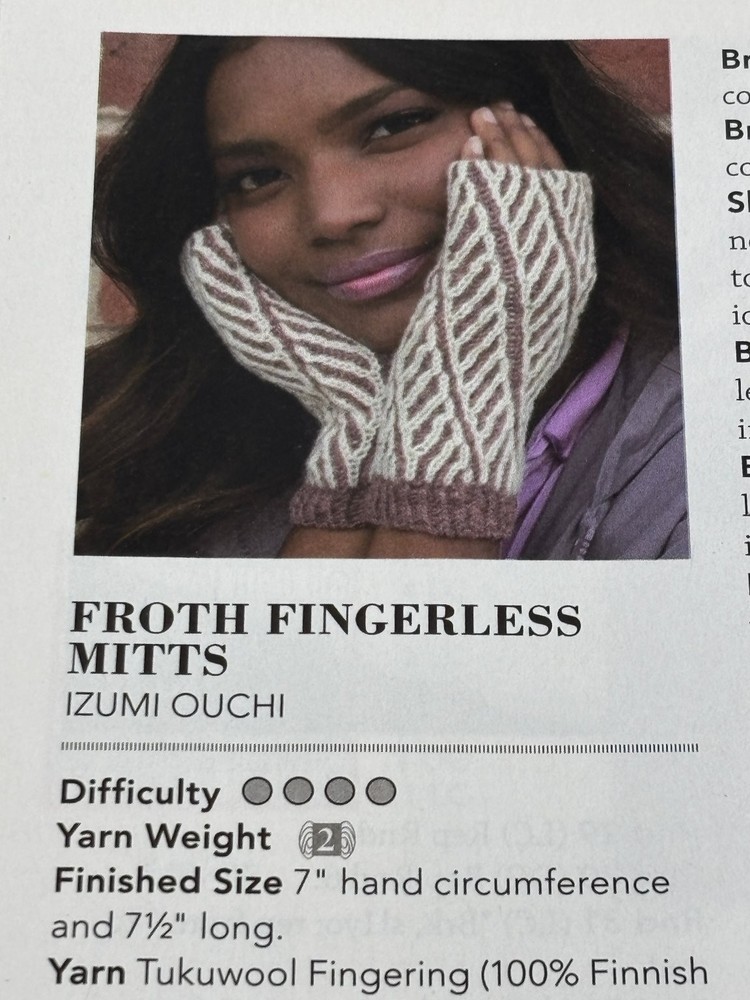 Froth Fingerless Mitts Knitting Pattern Magazine Pages