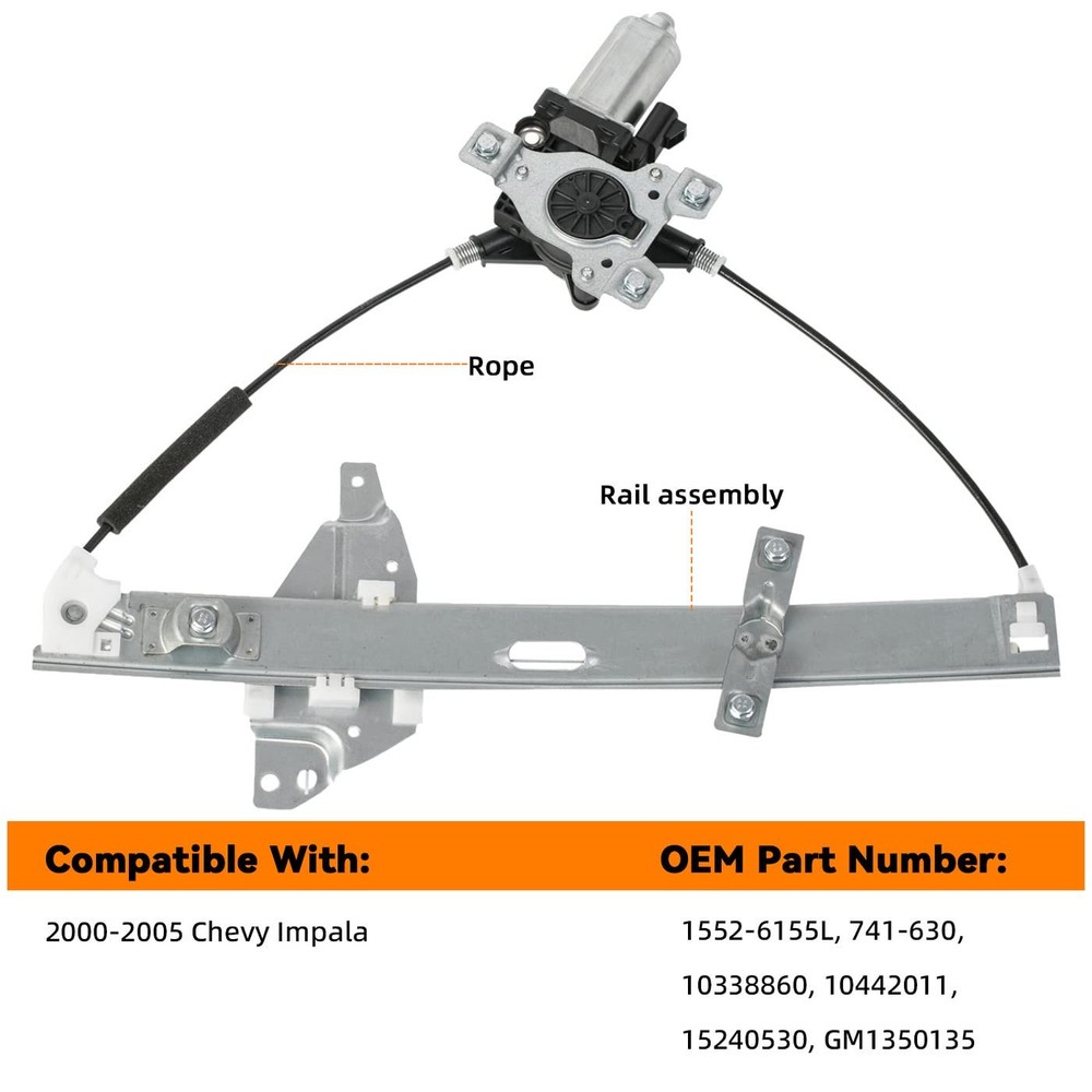 Front Left Driver Side Power Window Regulator with Motor Assembly - Silver