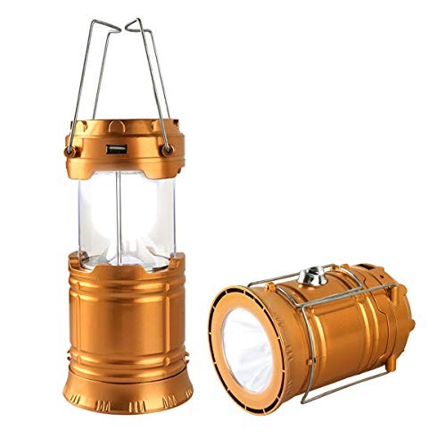 LED Camping Lantern, Solar and Rechargeable Lantern Flashlight Collapsible Gold