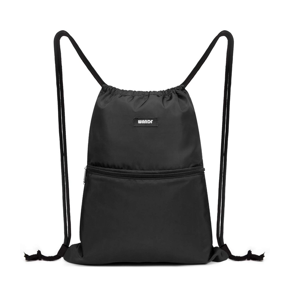 WANDF Drawstring Backpack String Bag Sackpack Cinch Water One Size, Black