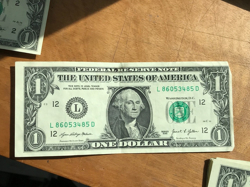 2021-$1 One Dollar Bill MISALIGNED ERROR/MISCUT BILL