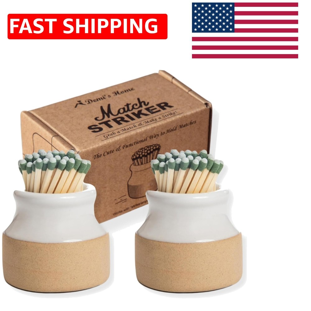 Cute and Functional Match Striker Set - White Ceramic Holders for All Matches