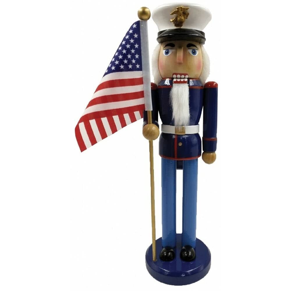 Santa's Workshop Marine Nutcracker with Flag 14 Blue Wood