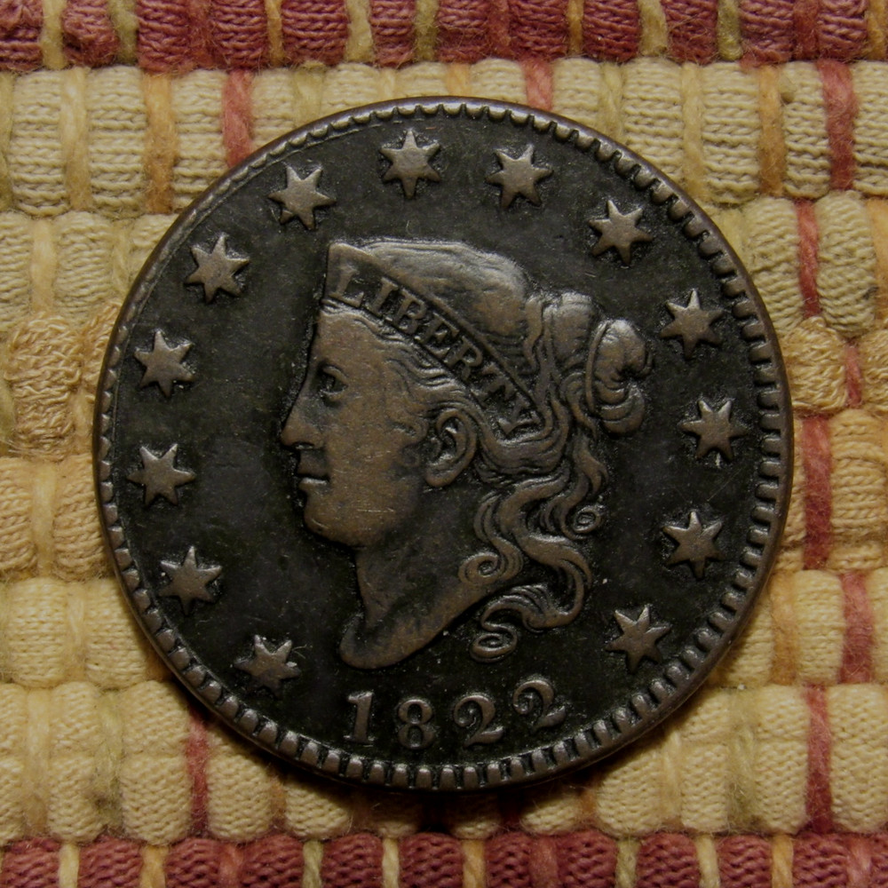 1822 CORONET LARGE CENT, N-11, VF ~ CHOICE ORIGINAL EXAMPLE WITH BOLD FEATURES