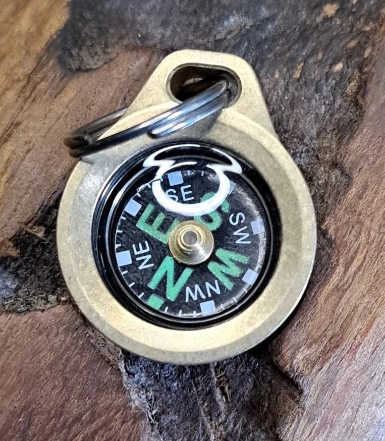 Mini EDC Minimalist Brass Keychain Compass w/Titanium Keyring