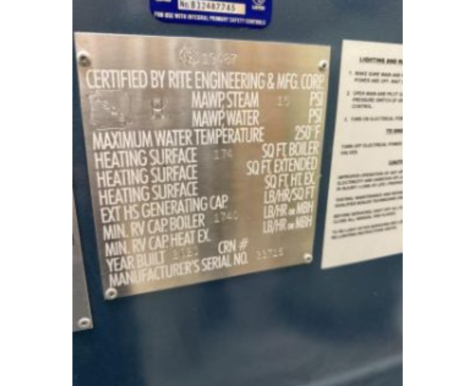 2020 Rite Natural Gas Low Pressure 180S Steam Boiler