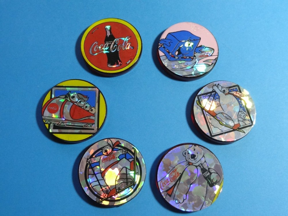Pogs * 1995 * Coca Cola  * Plastic Slammers * Set of 6 * Complete