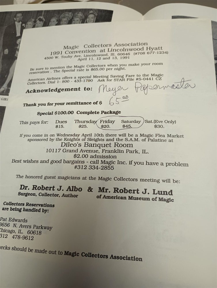 Magic Collectors Association 1987 Hyatt Lincolnwood Il Program