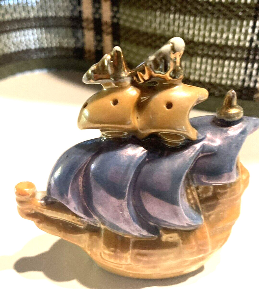 Lusterware Sailing Ship Salt Shaker With Cork Made in Japan