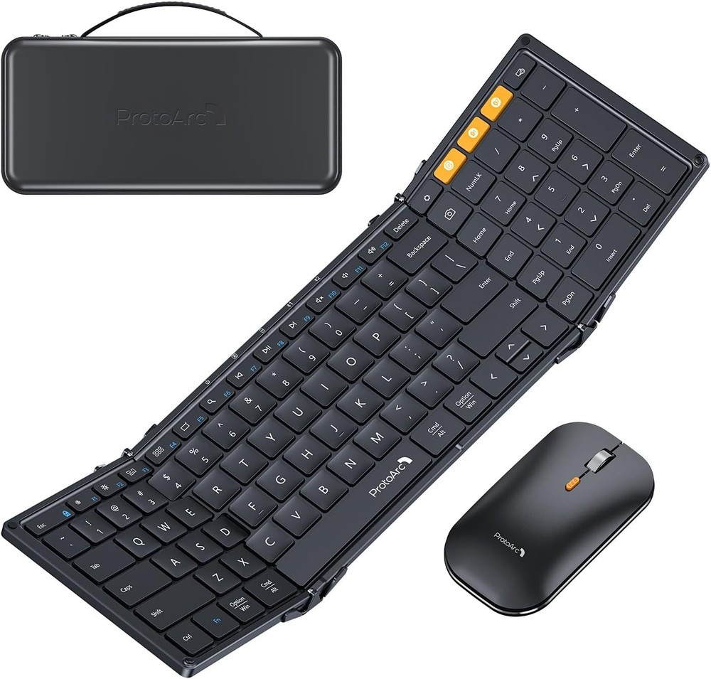 ProtoArc Foldable Keyboard and Mouse, XKM01 Folding Wireless Keyboard Mouse Comb