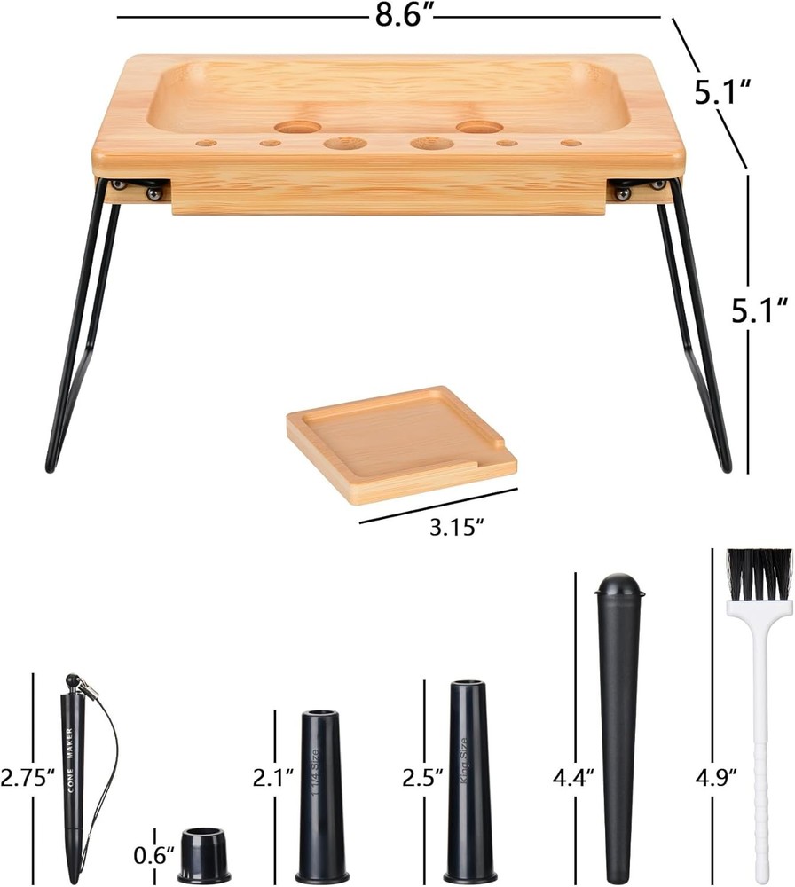 Wooden Rolling Tray with Cone Loader, Foldable Rolling Tray Set for King Size &