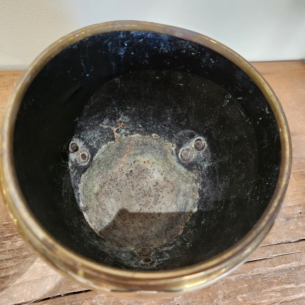 Antique Solid Brass Three Small/Medium Cache Pots on Styalised Liohead/Paw Feet