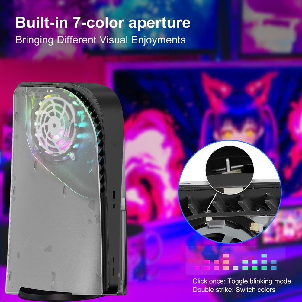 RGB Light Ring & Transparent Replacement Shell for PS5 Disc Edition Console