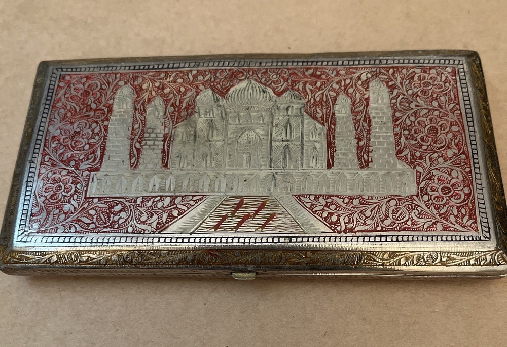 Vintage  Indian Silver Washed Brass Cigarette Case