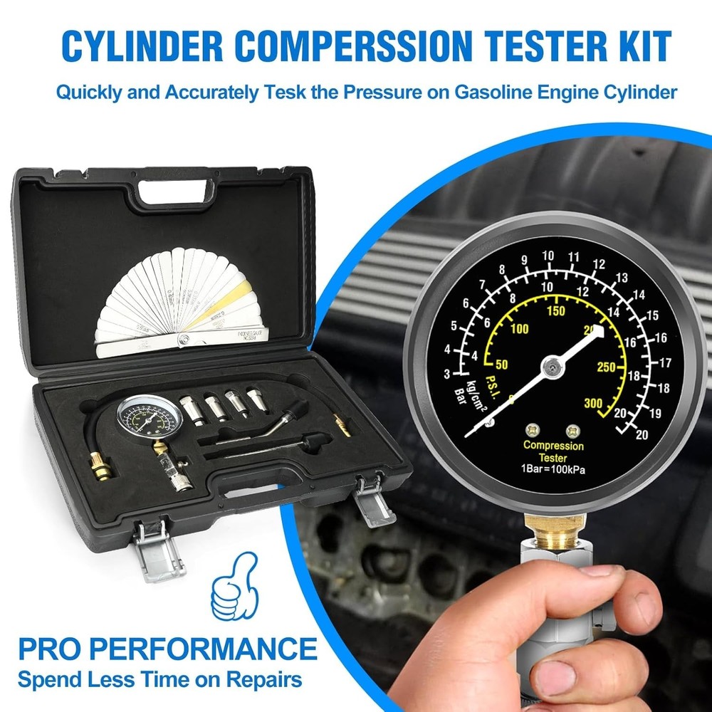 9pcs Petrol Engine Compression Tester Kit - Precision Gauge Set for Mechanics