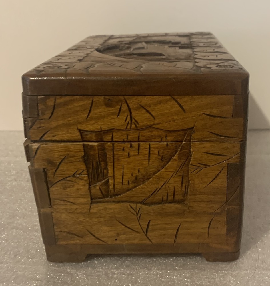 Solid Teak Wood Monastery Tea Box Hand Carved