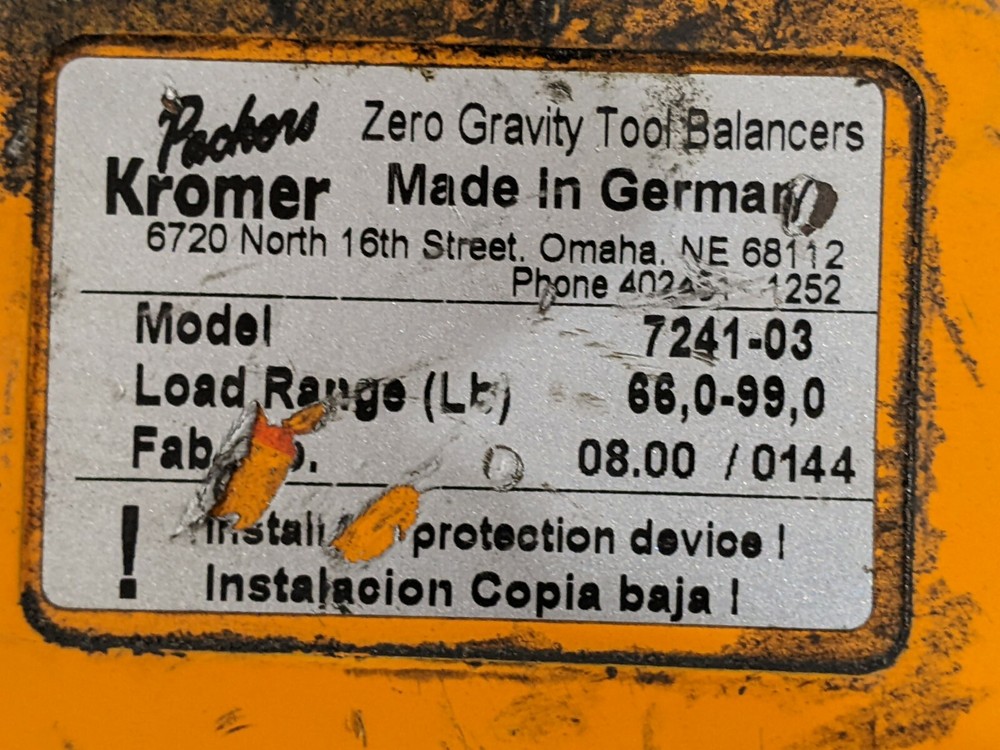 Packers Kromer 7241-03 Zero Gravity Tool Balancer 66-99 lbs