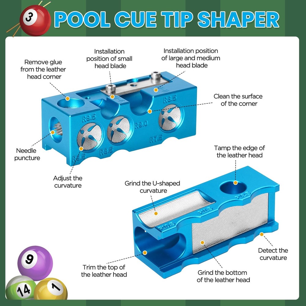 11in1 Pool Cue Tips Replacement Kit Portable Shaper Professional Stick Tool