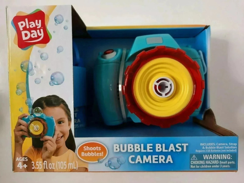 Bubble Blast Camera & Carrying Strap & Bubble Solution Unisex Kids Play Day NEW