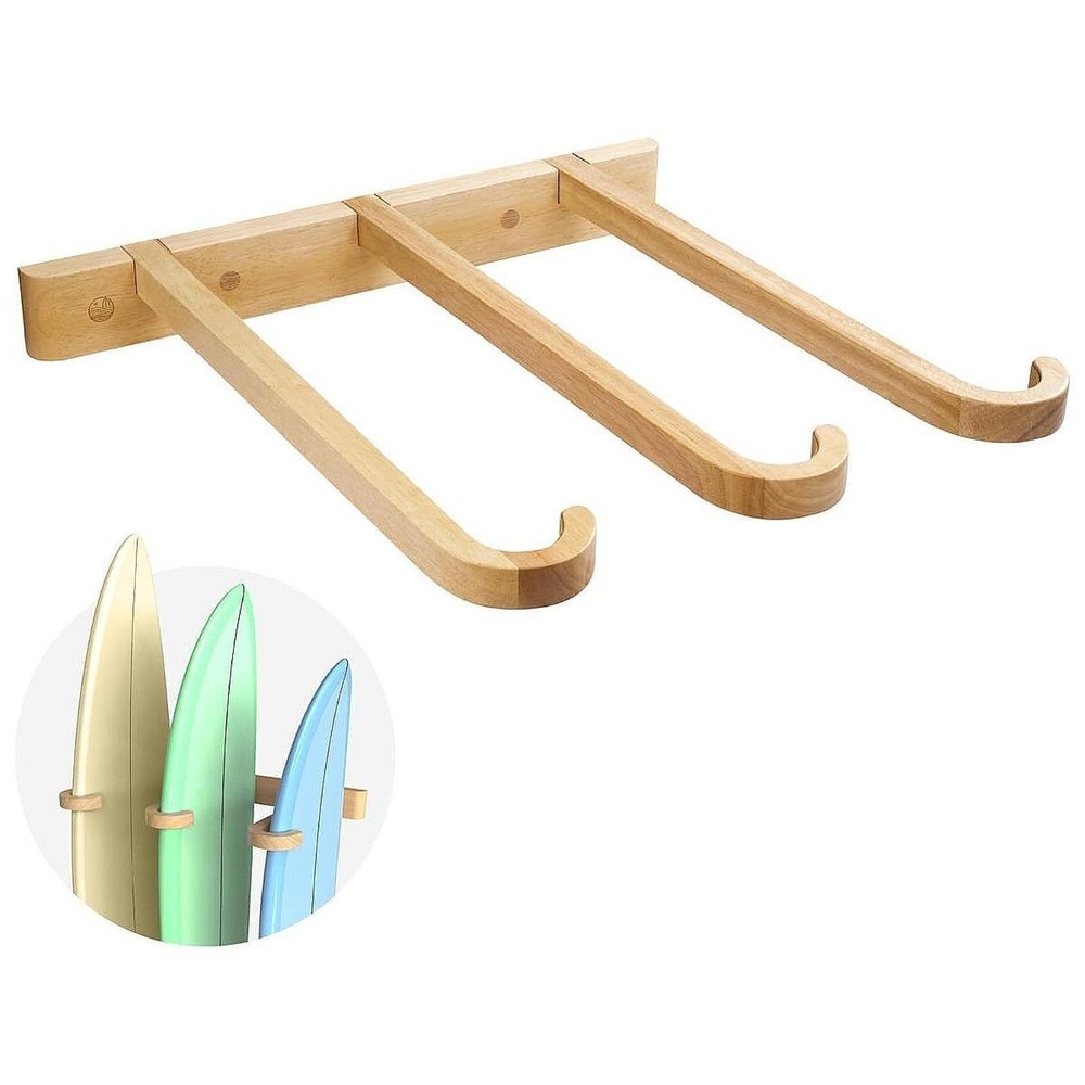 Wooden Vertical Surfboard Wall Rack Holder Easy Install Space Saving Display