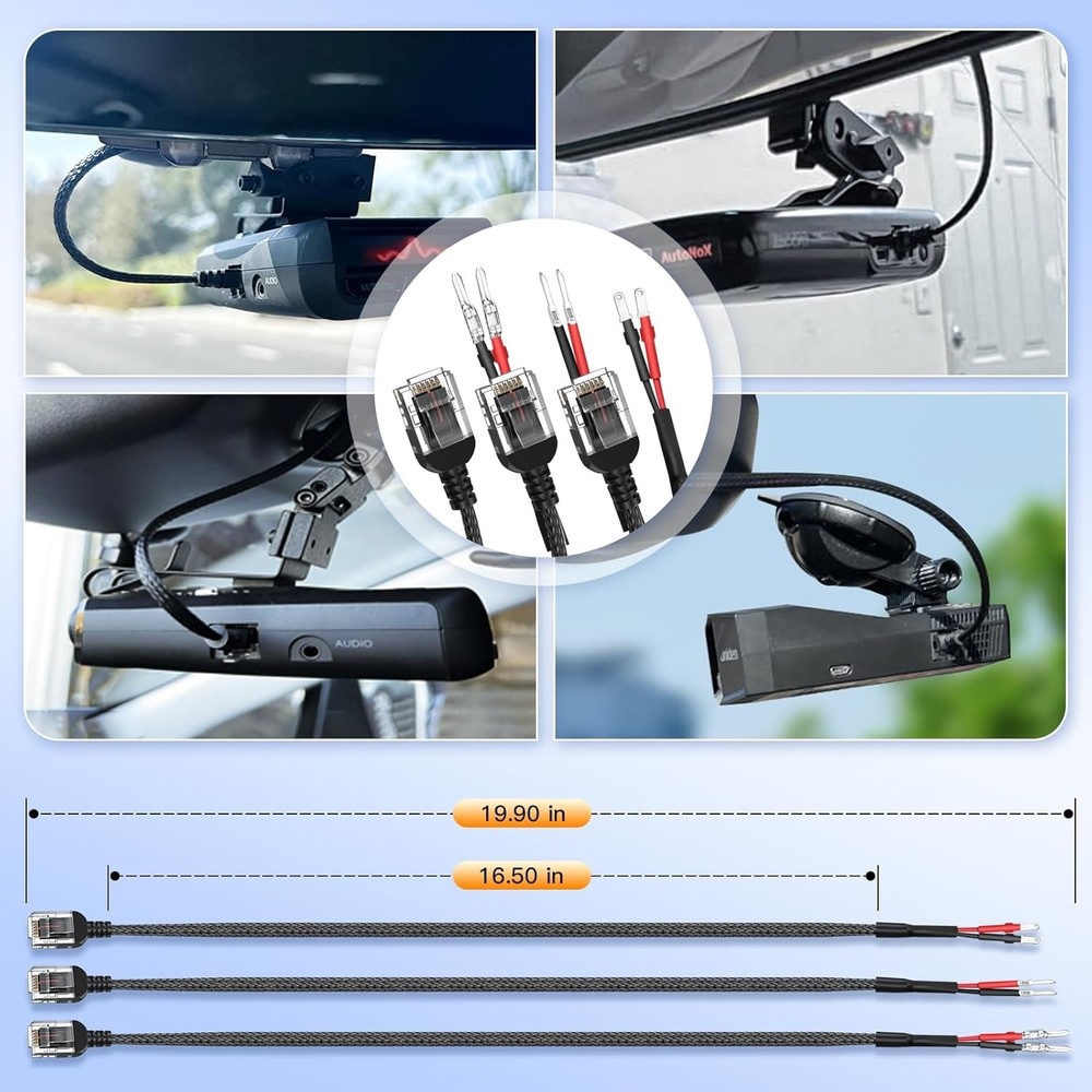 Durable 19.9" Braided Radar Detector Mirror Power Cables - Easy Install Pack